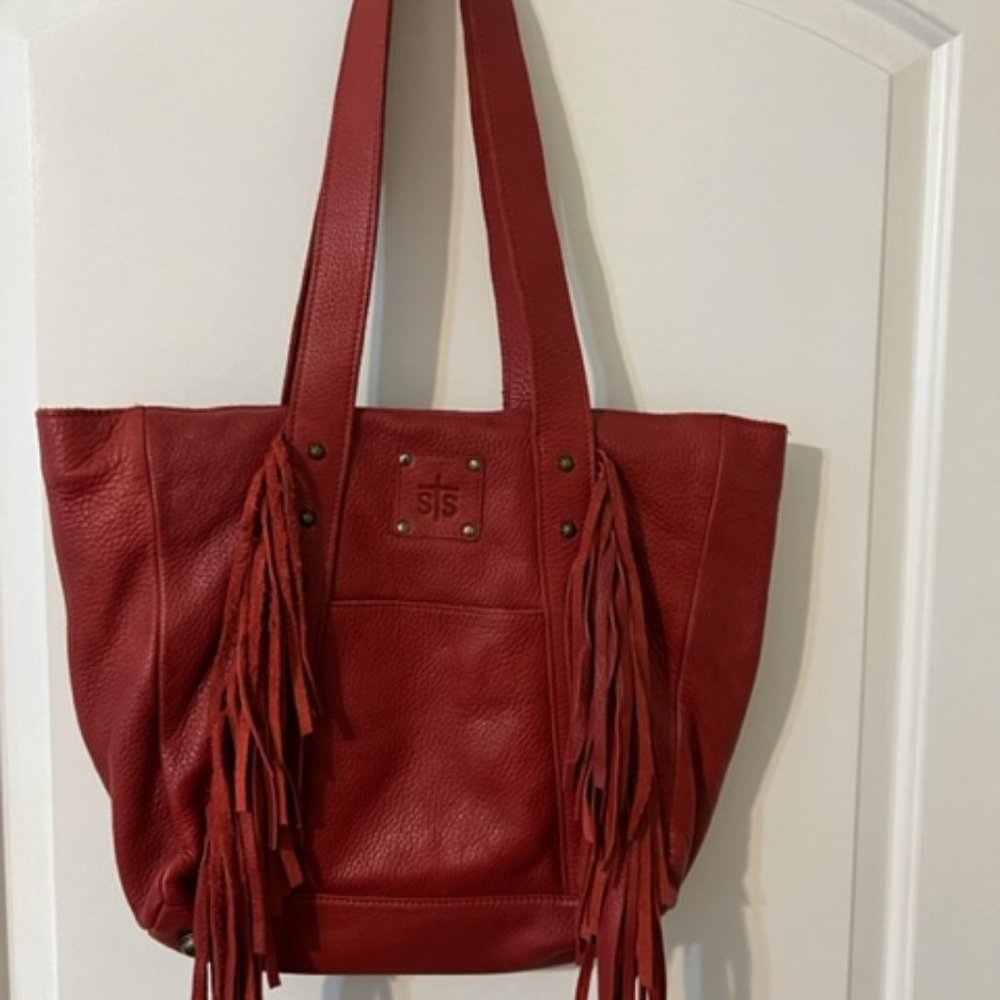 STS Ranchwear Red Leather Fringe Zip Shoulder Bag Tote Bag